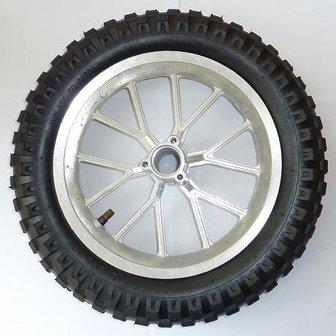 Velg + Band + binnenband Mini Crosser - ACHTER - grof profiel - maat: 12,5 x 2.75 - kleur: zilver 